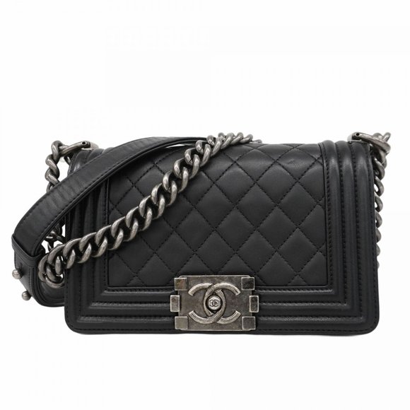 Chanel Shoulder Bag Boy Chain Lambskin Black Women's - Picture 1 of 12
